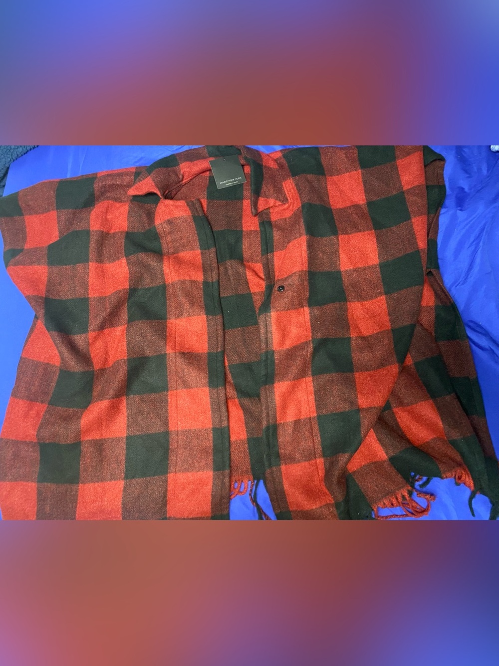 Marc New York Red and Black Plaid Poncho